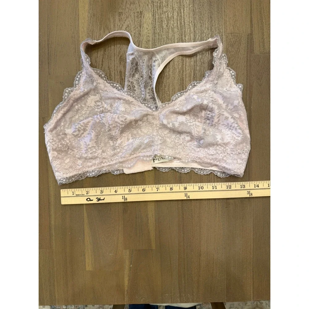 Felina Pink Lace‎ Racerback Bralette C3995 Women Large L/G Wire Free Hook Eye